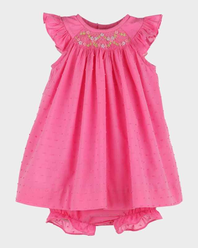 Girl's Classic Swiss Dot Smocked Bishop Dress, Size 12M-24